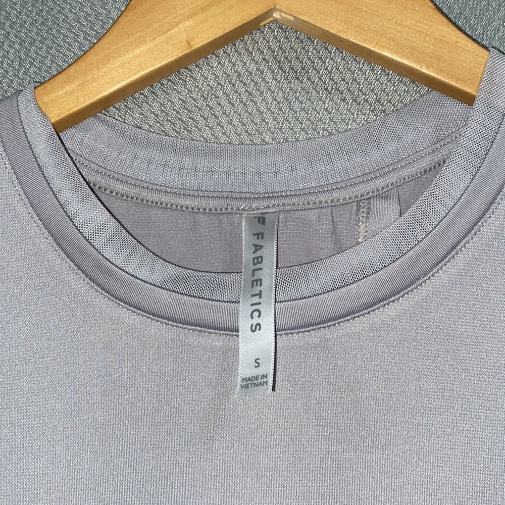 Fabletics Gray Mesh Collar Split Back Top S - image 2